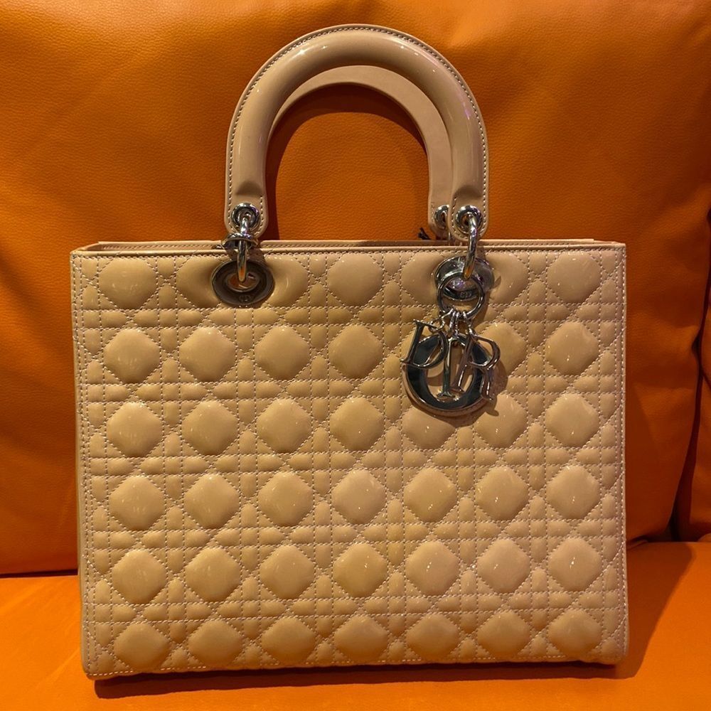 Lady Dior Patent Leather Beige Large